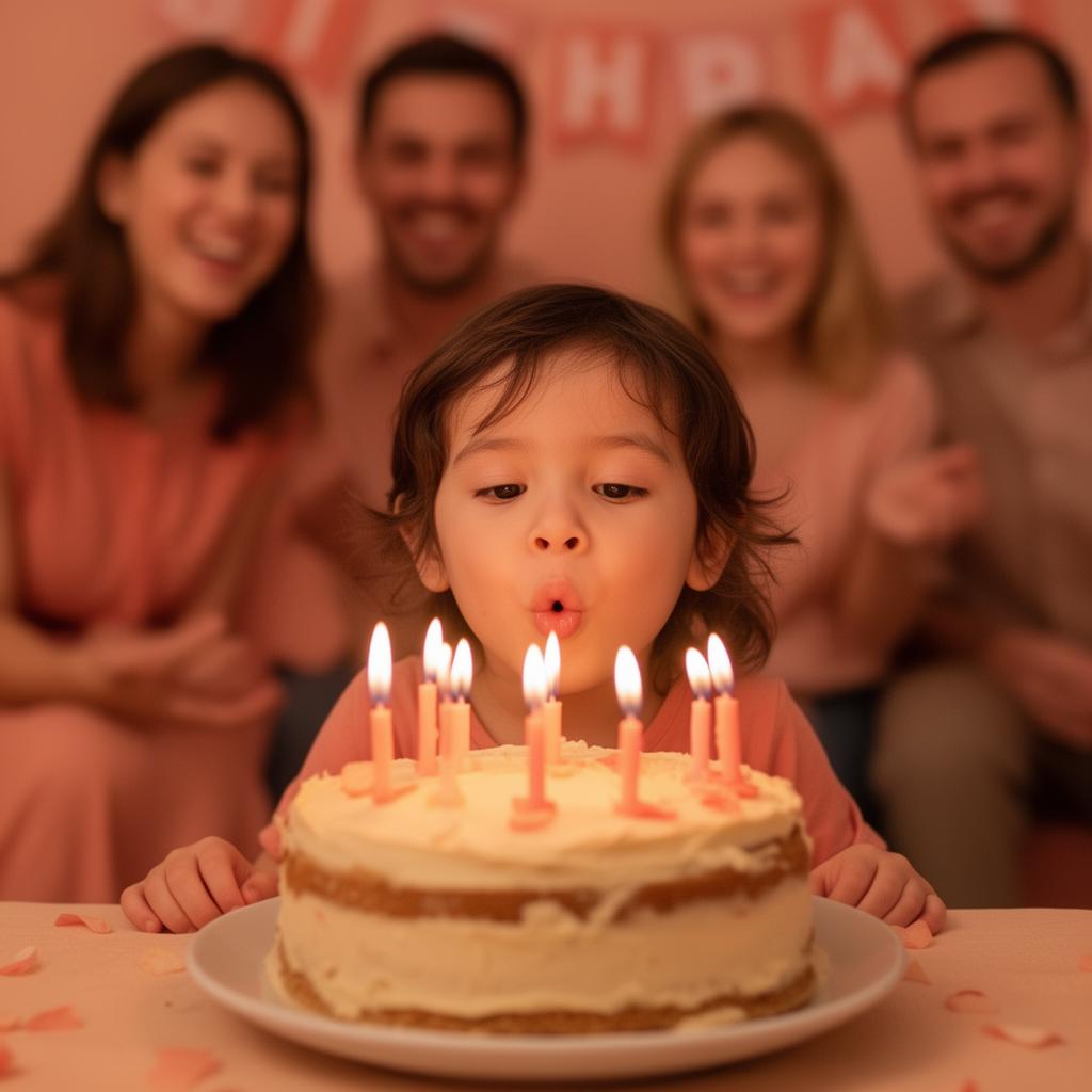 Bambino spegne le candeline alla sua festa